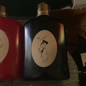 3 12oz vinyl covered flasks with jigger tops